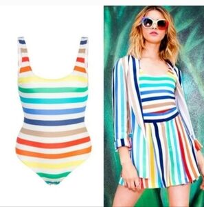 Alice + Olivia - Deanne Scoop Back Bodysuit Rainbow Stripe Size XL NWT  $295